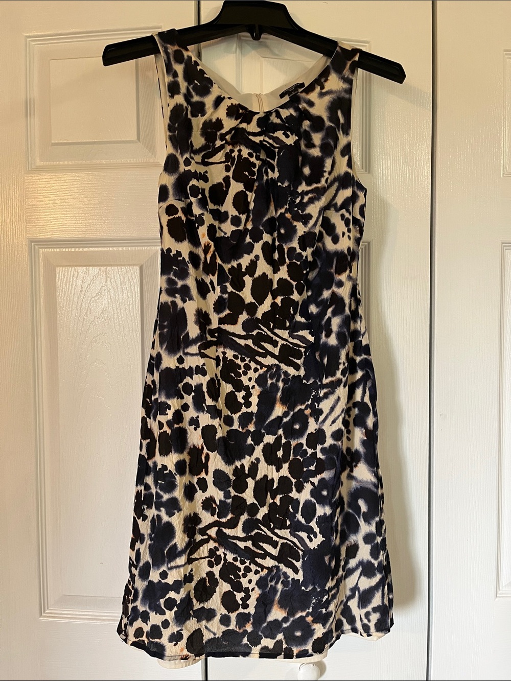 Ann Taylor Sleeveless Animal-Print Silk Dress in Black and Cream